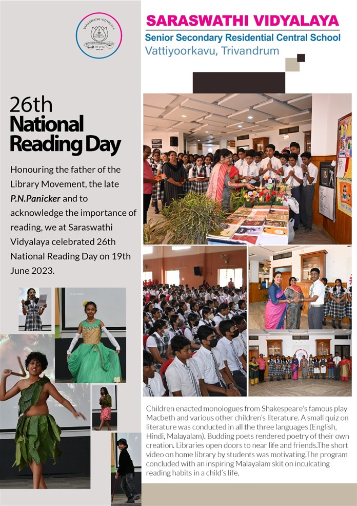 Saraswathi Vidyalaya celebrated 26th National Reading Day